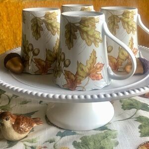 Pier 1 Mazey Collection Leafy Acorn Vintage Mugs.NEW Set of 4.